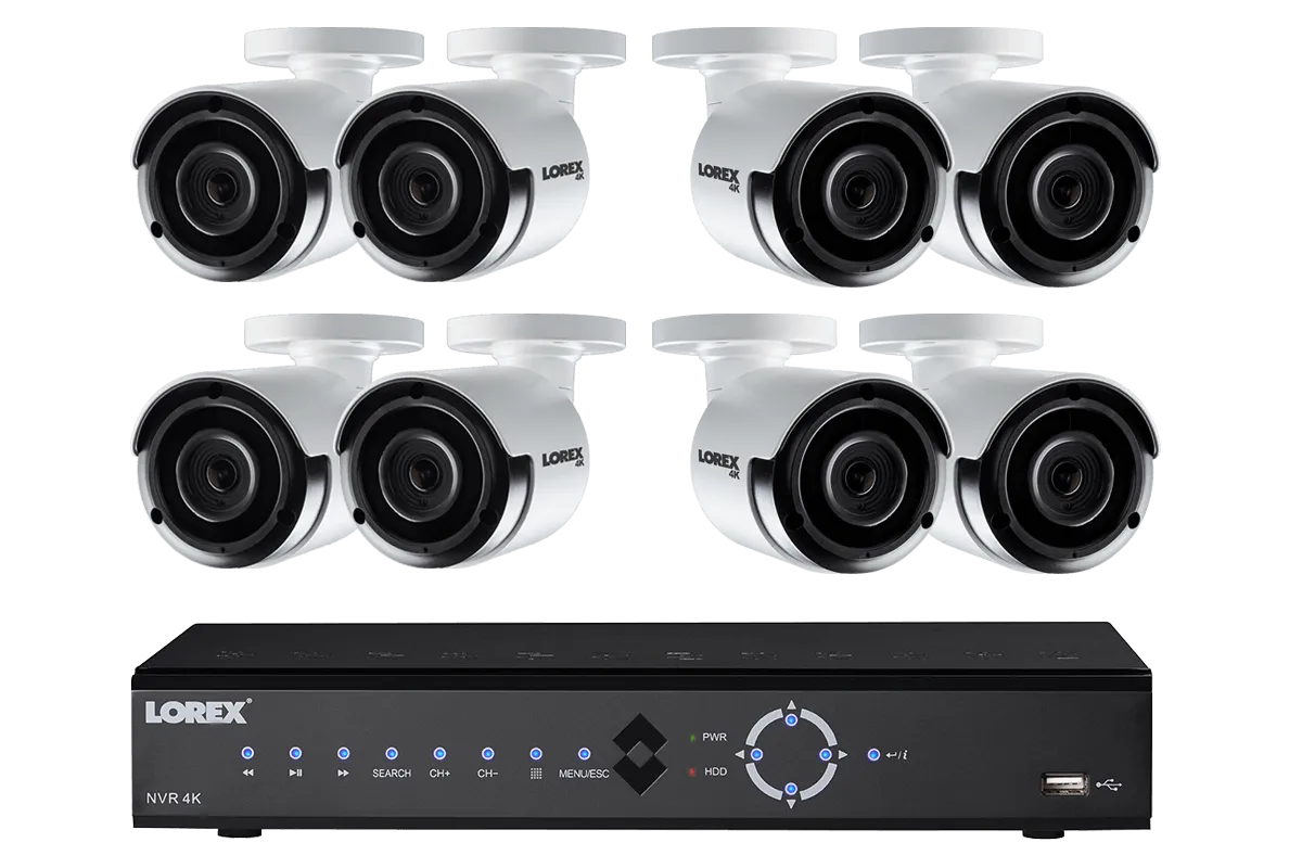 4K Ultra HD IP NVR security camera system with eight 4K IP cameras