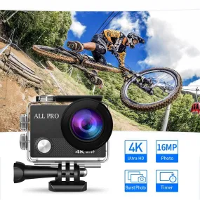 4K  Waterproof All Digital UHD WiFi Camera   RF Remote And Accessories