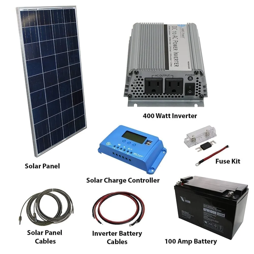 AIMS Power 12VDC Off-Grid Solar Kit | 120 Watt Solar Panel   400 Watt Modified Sine Inverter