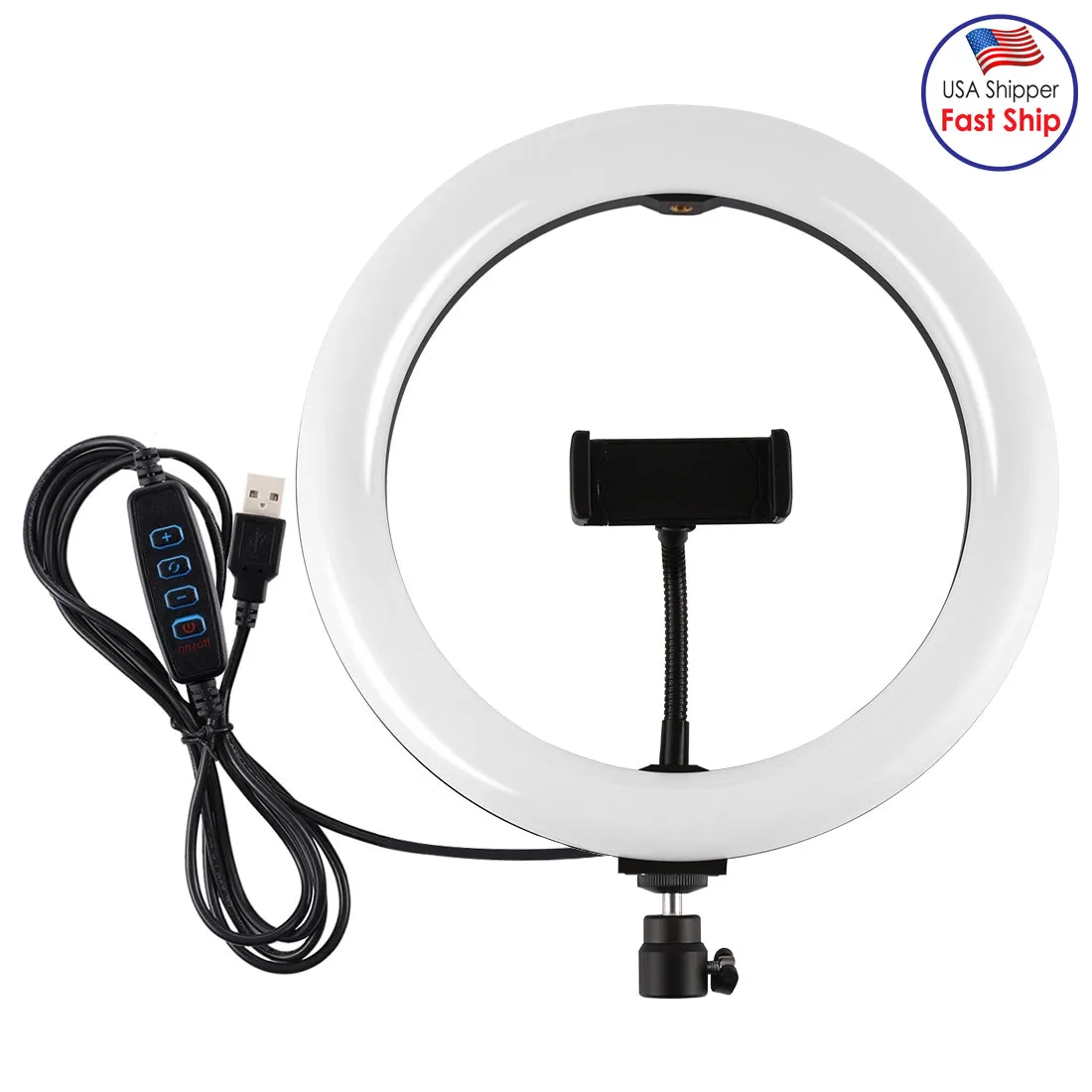 AMZER Live Broadcast Kits 10.2 inch 26cm USB 3 Modes Dimmable LED Ring with Tripod Ball Head & Phone Clamp - pack of 2