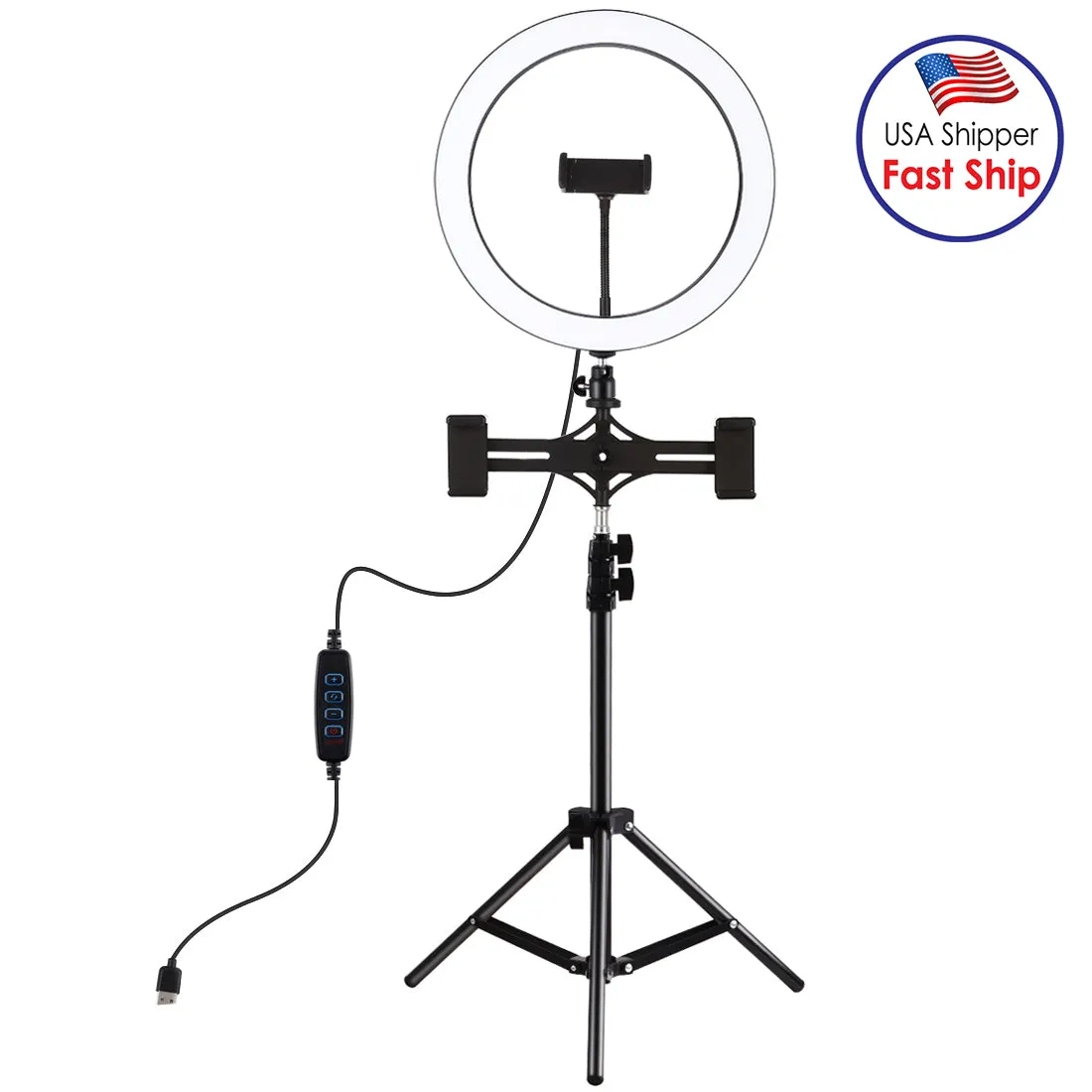 AMZER Live Broadcast Kits 1.1M Tripod Mount With 11.8 inch 30cm LED Ring & Live Broadcast Dual Phone Bracket - pack of 2