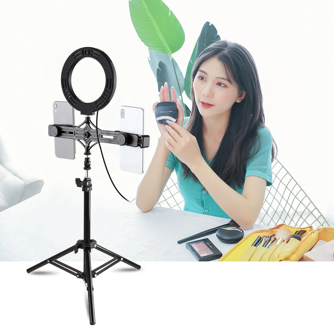 AMZER  Live Broadcast Kits 70cm Tripod Mount With 6.2 inch 16cm LED Ring & Live Broadcast Dual Phone Bracket - pack of 2