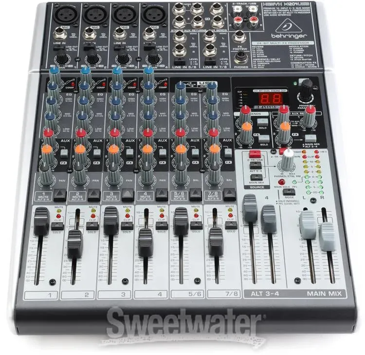 Behringer Xenyx X1204USB Premium 12-Input 2/2-Bus Mixer with XENYX Mic Preamps and Compressors, British EQ, 24-Bit Multi-FX Processor and USB/Audio Interface