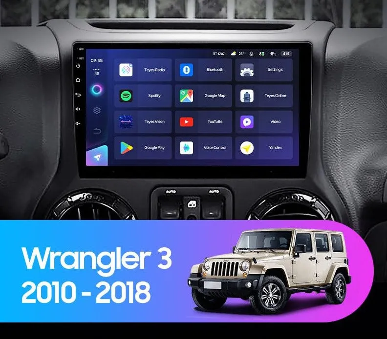 Car Dealz Elite 4G Data Model 10.2" Android 12.0 For Jeep Wrangler 3 JK 2010 - 2018 In Dash Plus OEM Fascia