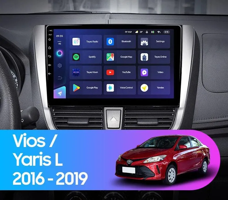 Car Dealz Elite 4G Data Model 10.2" Android 12.0 For Toyota Vios Yaris L 2016 - 2019 In Dash Plus OEM Fascia