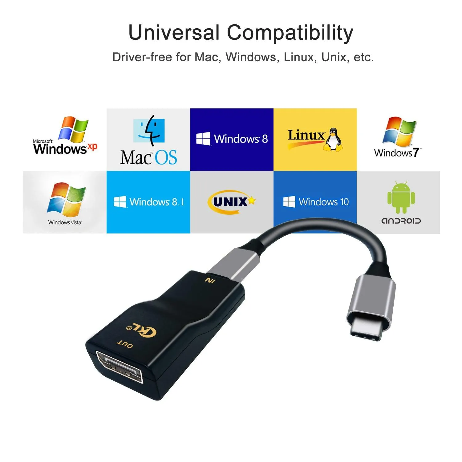 CKL 4Kx2K@60Hz USB C to DisplayPort Adapter, USB-C to DP Converter with Cable Compatible Thunderbolt 3 for CKL KVM Switch, Galaxy, MacBook, Surface Pro, Oculus Rift S, XPS, iPad, Samsung, Dell