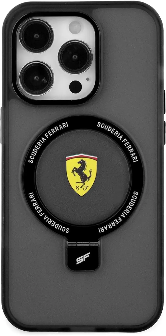 Ferrari Hardcase for iphone 15 Pro Max 6.7" with MagSafe & Ring Stand Black - FEHMP15LUSCAK