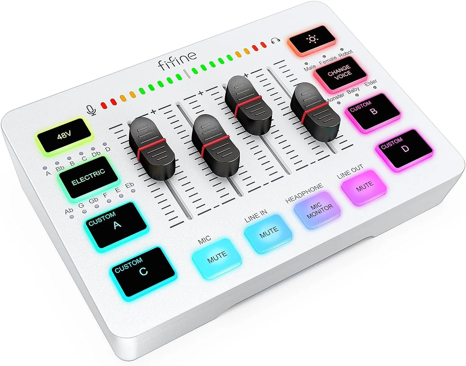 Gaming Audio Mixer, Streaming RGB PC Mixer with XLR Microphone Interface, Individual Control, Volume Fader, Mute Button, 48V Phantom Power