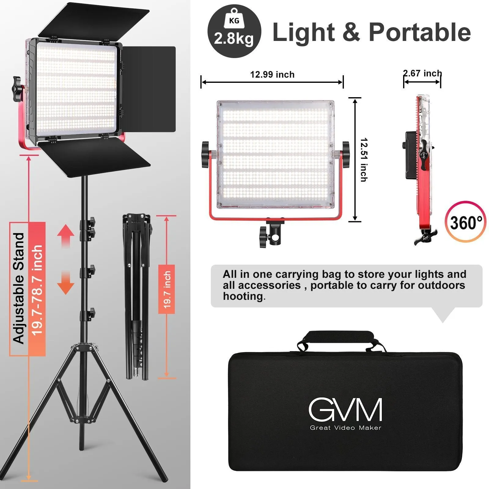 GVM-1200D 50W Bi-Color 50W RGB Video Light