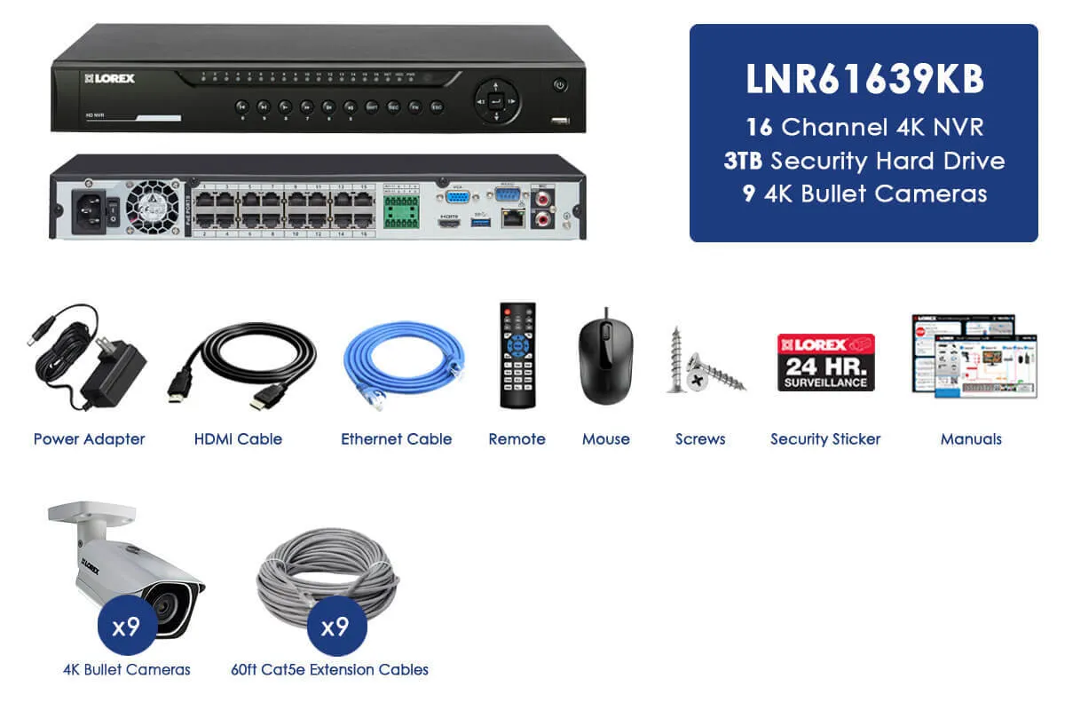 IP Camera System with 9 Ultra HD 4K Security Cameras & Lorex Cloud Connectivity