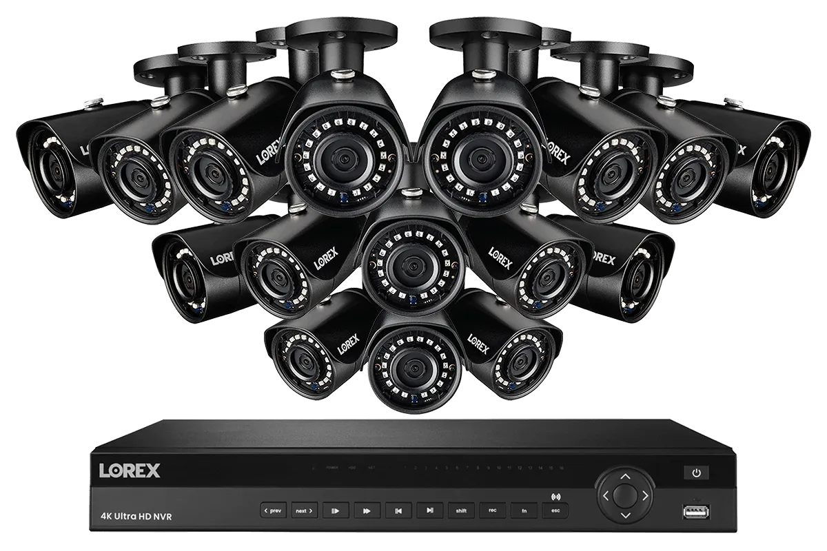 IP Security Camera System with 16-Channel NVR and 16 Weatherproof 2K (5MP) Cameras with Color Night Vision