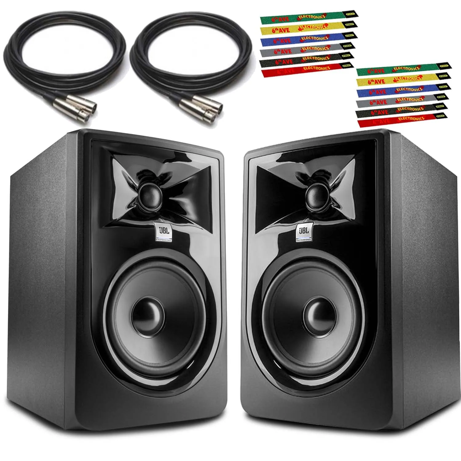 JBL 305P MkII 5" Powered Studio Monitor (Pair) with Two 10 Ft. XLR Cables and Two 6-Pack Reusable Cable Ties