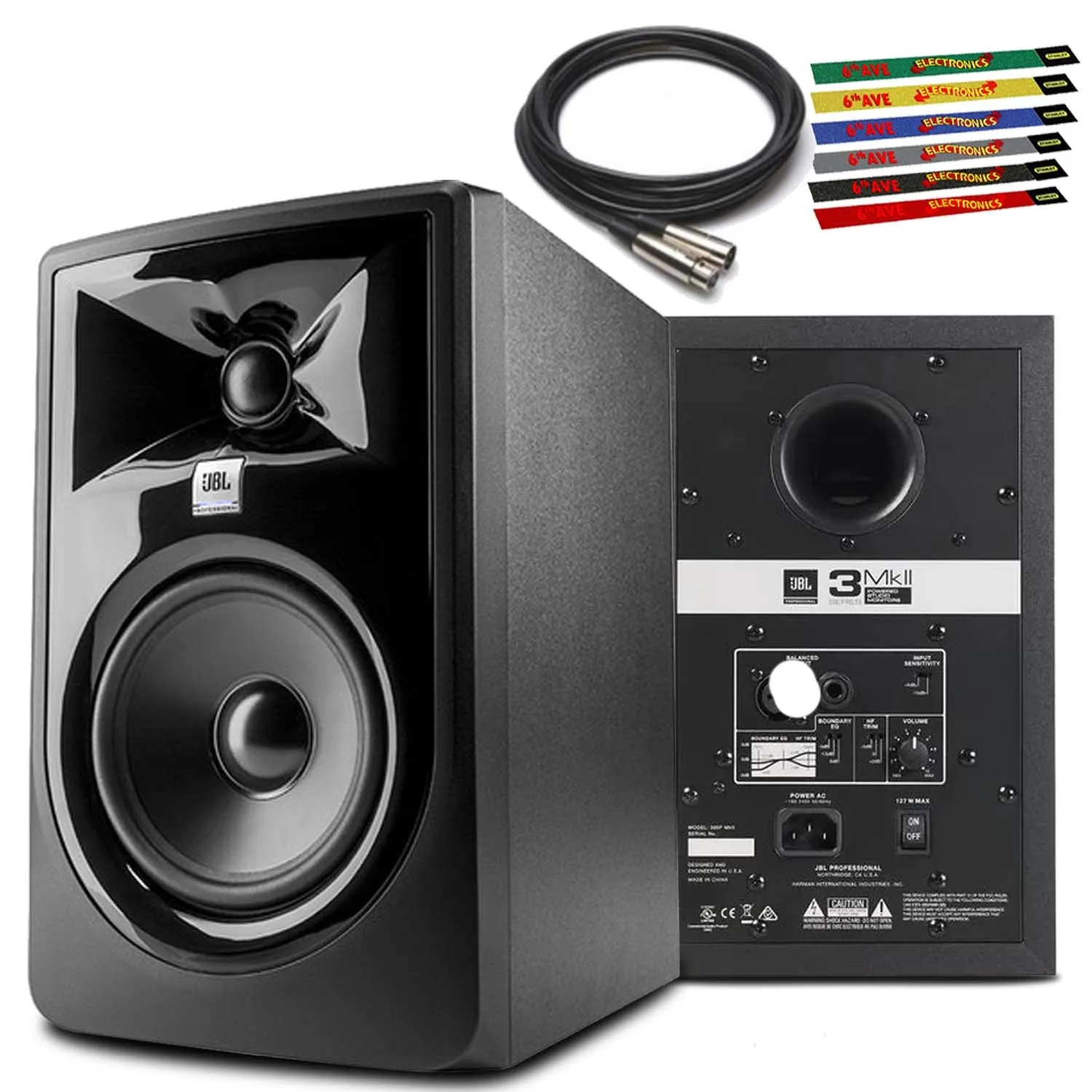 JBL 305P MkII 5" Powered Studio Monitor with 10 Ft. XLR and 6-Pack Reusable Cable Ties