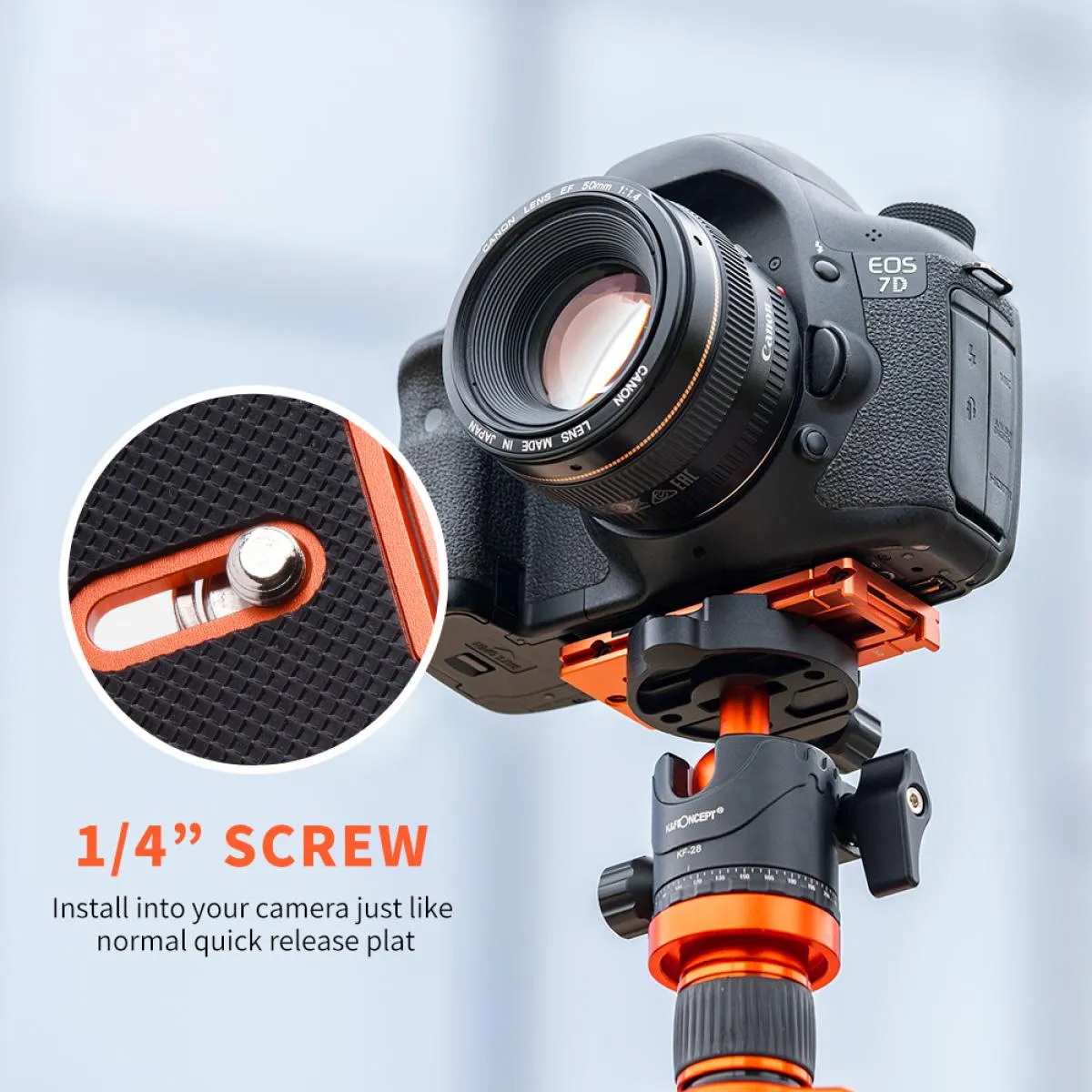 K&F Concept CA01 Aluminum Multi Quick Release Plate 2 in 1 Professional Camera Quick Release Plate for Tripod Camera Mobile Phone (Orange)