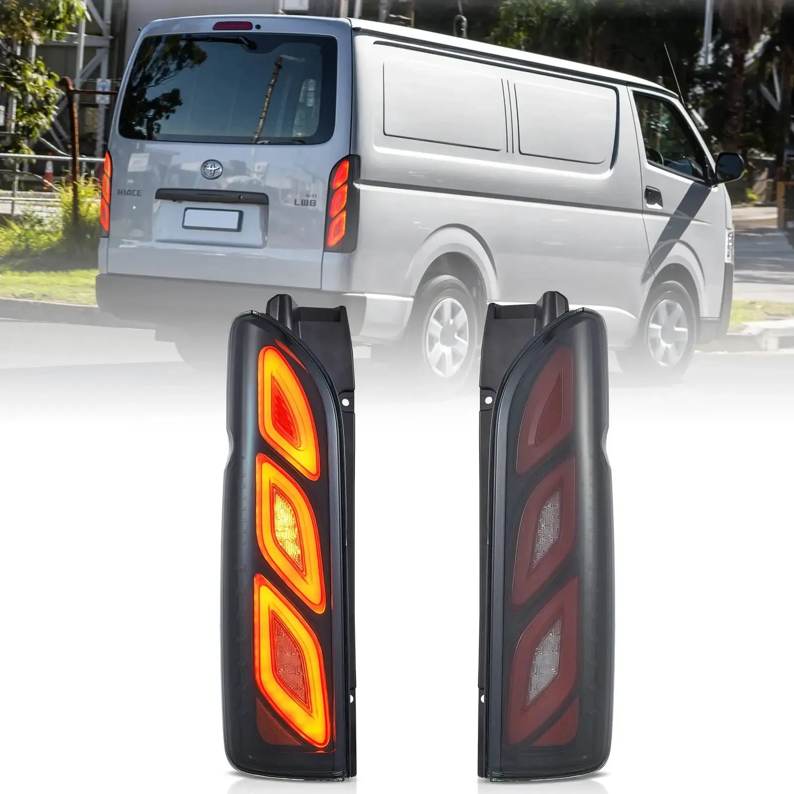 LED Tail Lights Assembly W/Animation DRL For 2005-2018 Toyota Hiace 5th Gen (H200）