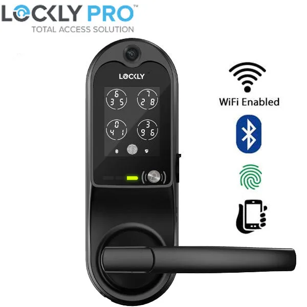 Lockly  Guard VISION LATCH 698L - Doorbell Video Camera Smart Lock - Latch Lever Set - Fingerprint Reader - Wi-Fi-Bluetooth App Controlled - Optional Finish