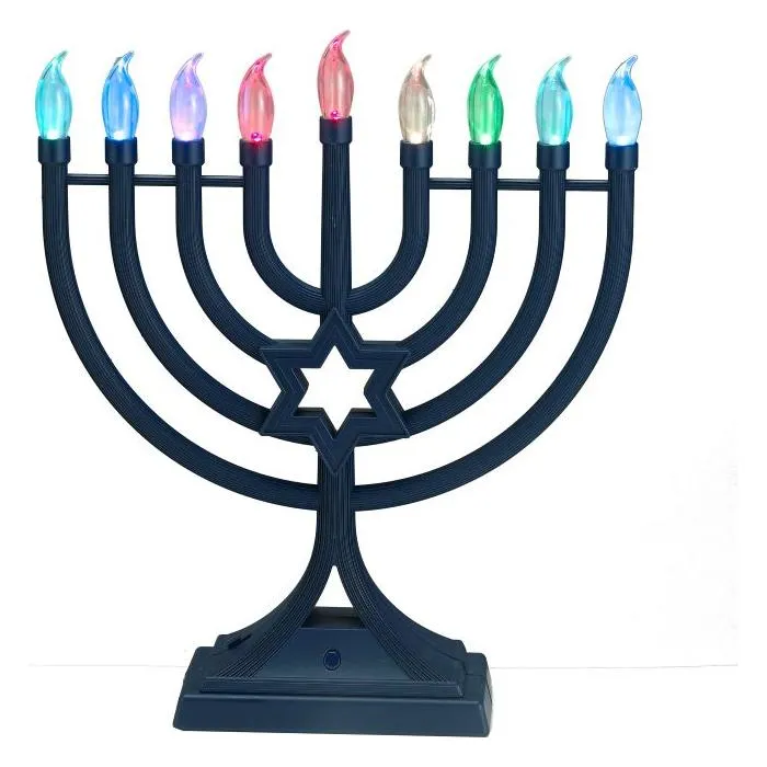 Navy LED Chanukah Menorah With Multifunction Color Changing Lights