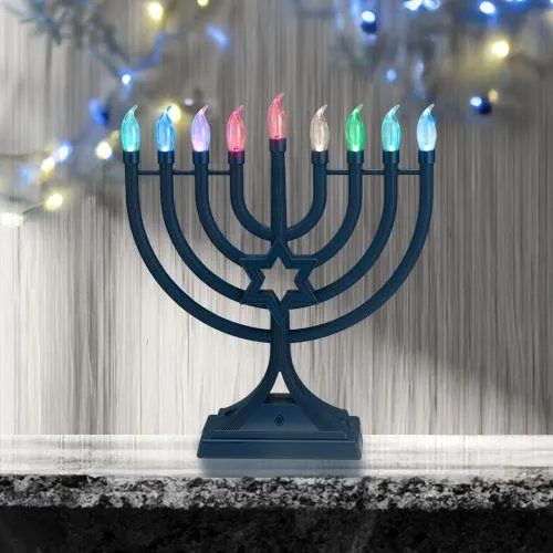 Navy LED Chanukah Menorah With Multifunction Color Changing Lights