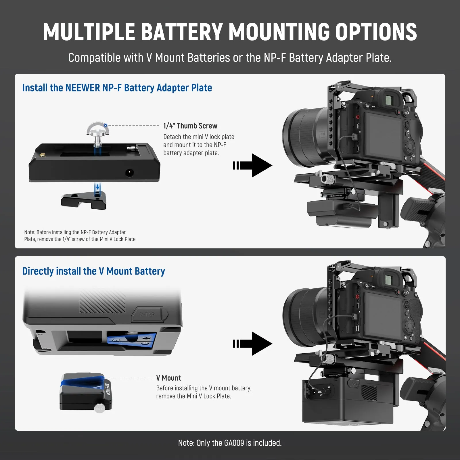 NEEWER GA009 Mini V Mount Battery Plate for DJI RS4 Pro RS3 Pro RS 2 RSC 2 Gimbal