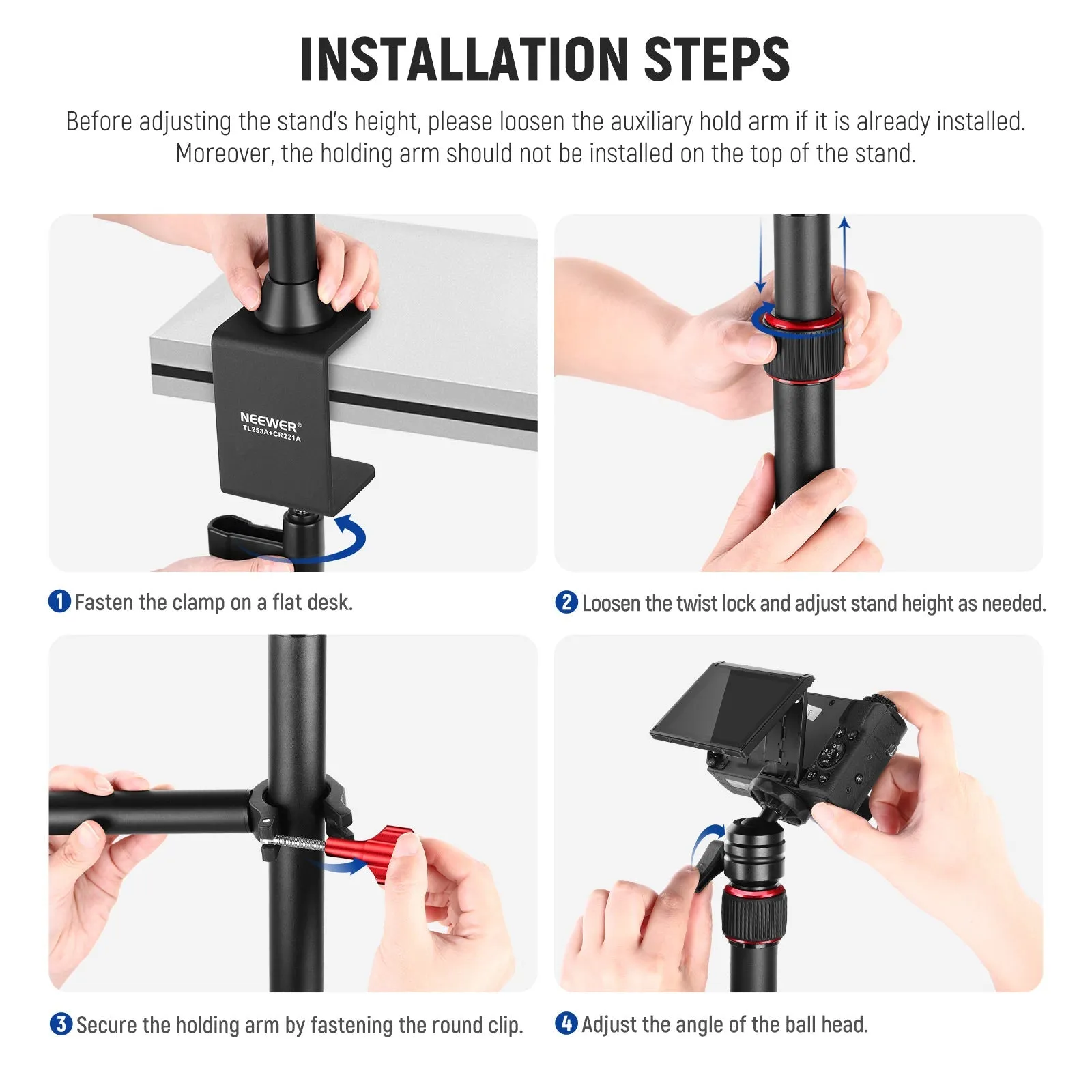 NEEWER TL253A CR221A Camera Desk Mount Stand