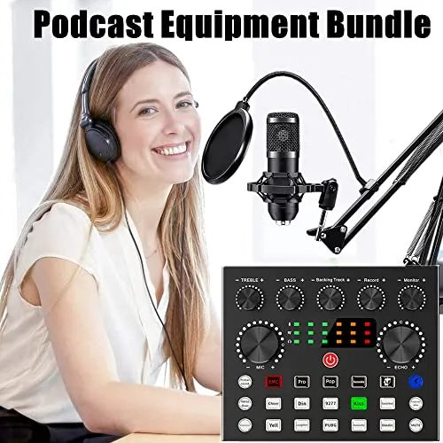 Podcast Equipment Bundle, BM800 Podcast Microphone Bundle with V8s Voice Changer, Condenser Microphone Recording Studio Package for Podcasting Live Streaming Singing PC Mobile TikTok YouTube