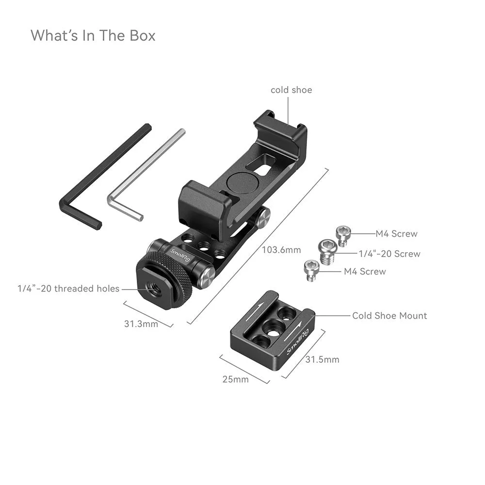 SmallRig 4301 Roterbar Mobilholder til DJI Gimbals (57-88mm) m. Cold Shoe Mount - Sort