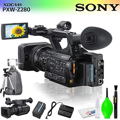 Sony PXW-Z280 4K 3-CMOS 1/2" Sensor XDCAM Camcorder Accessory Bundle with Backpack, Tripod, LED Light and Cleaning Kit