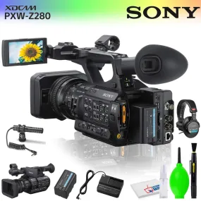 Sony PXW-Z280 4K 3-CMOS 1/2" Sensor XDCAM Camcorder Accessory Bundle with Condenser Mic, Professional Headphones and Cleaning Kit