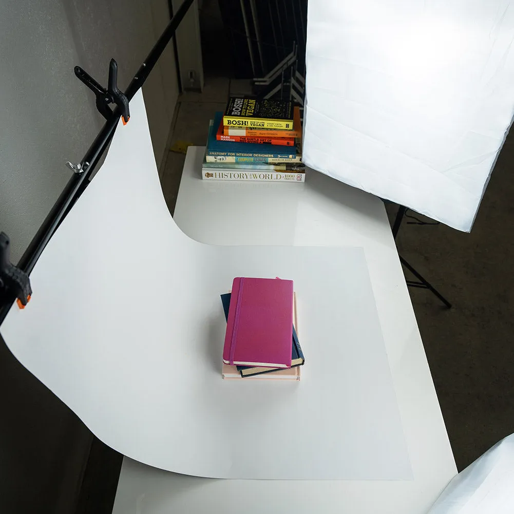 Starter Product Photography Lighting Kit With Monochrome Flat Lay Backdrop - Bundle