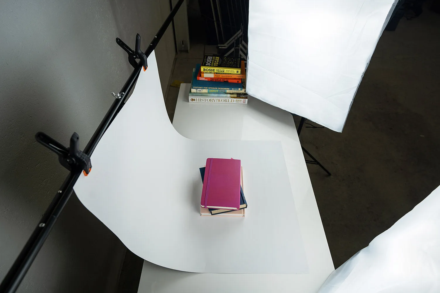 Starter Product Photography Lighting Kit With Monochrome Flat Lay Backdrop - Bundle