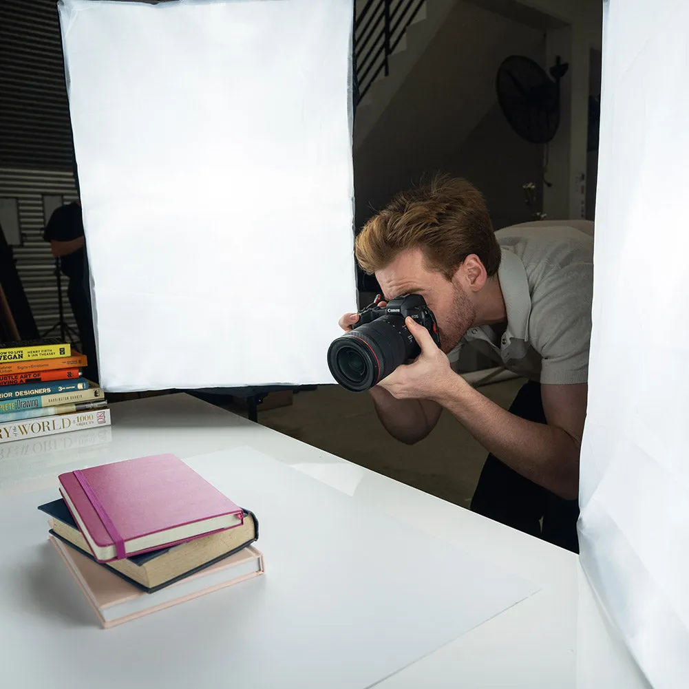 Starter Product Photography Lighting Kit With Monochrome Flat Lay Backdrop - Bundle