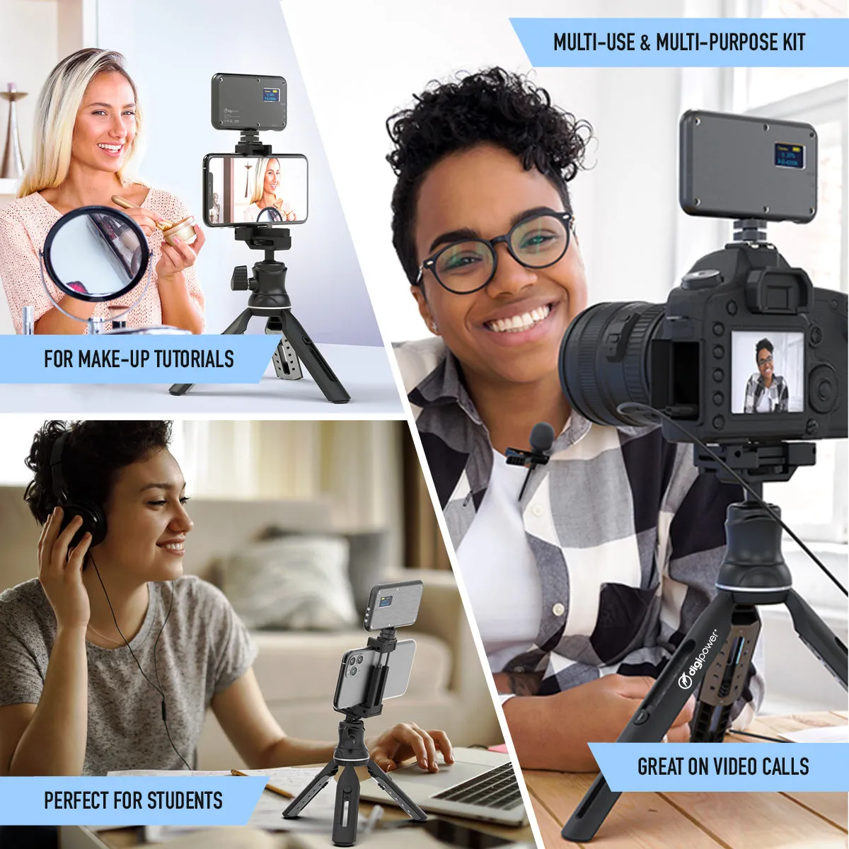 The Instructor - Professional Vlogging Kit (Includes Microphone, LED Light, Tripod & Phone Holder)