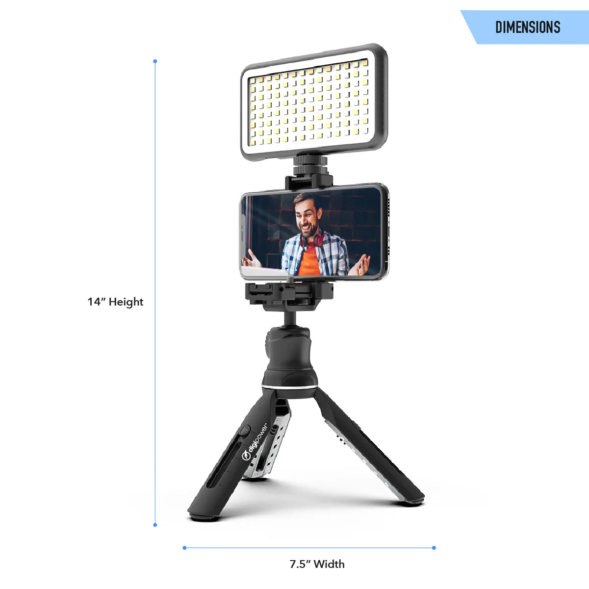 The Instructor - Professional Vlogging Kit (Includes Microphone, LED Light, Tripod & Phone Holder)