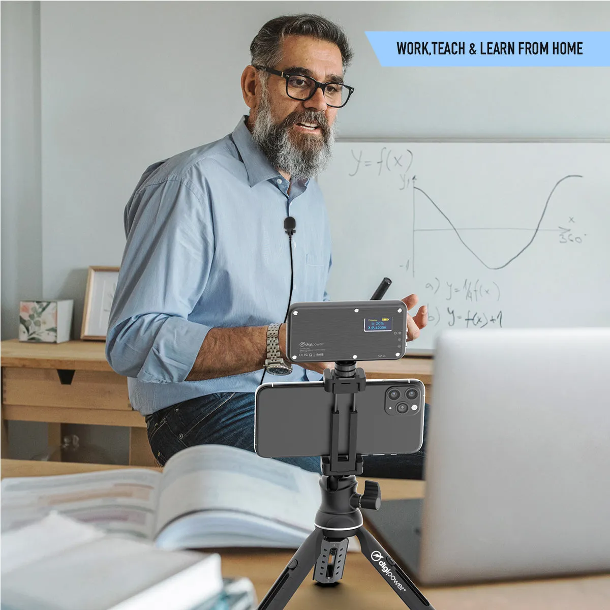 The Instructor - Professional Vlogging Kit (Includes Microphone, LED Light, Tripod & Phone Holder)