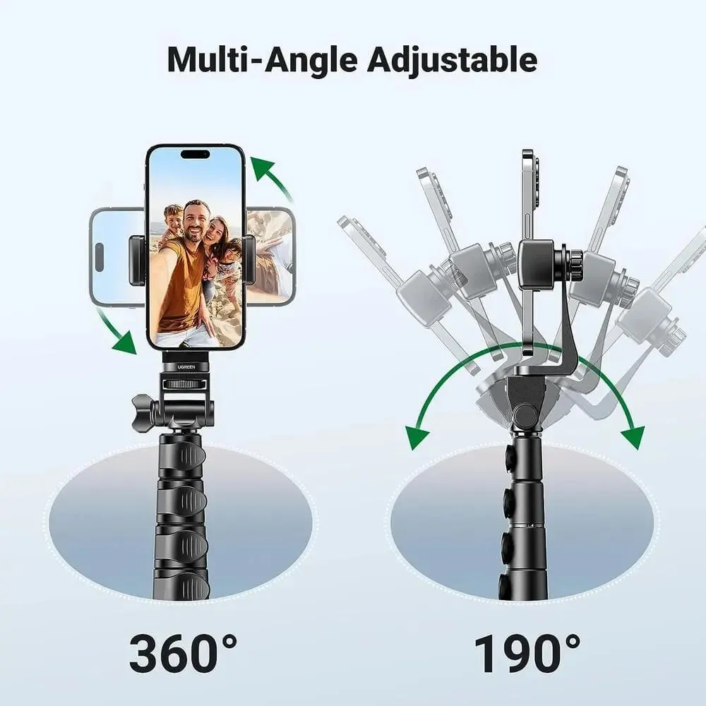 UGREEN 67" Cell Phone Selfie Stick Tripod with Bluetooth Remote, Travel Lightweight Tripod Stand for Selfies, Live Streaming, Video Conference, Compatible with All Smartphones, GO Pro, Digital Camera etc. (15609)