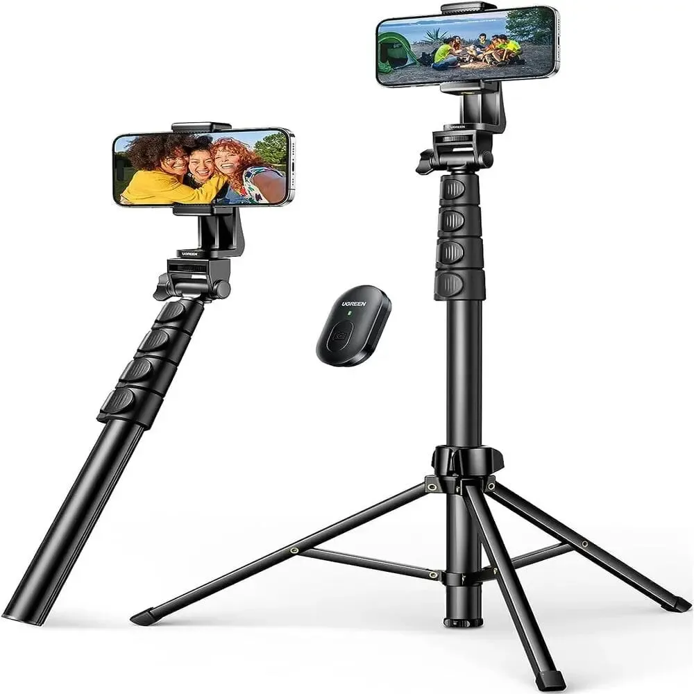 UGREEN 67" Cell Phone Selfie Stick Tripod with Bluetooth Remote, Travel Lightweight Tripod Stand for Selfies, Live Streaming, Video Conference, Compatible with All Smartphones, GO Pro, Digital Camera etc. (15609)