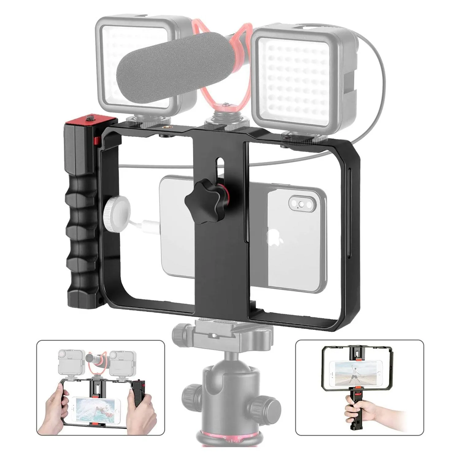 Universal Smartphone Cage Photo Video Rig with Hand Grip