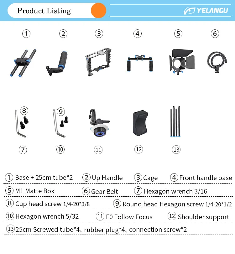 Yelangu D221 Shoulder Rig with Camera Cage and Follow Focus