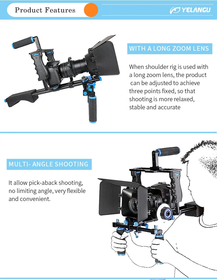 Yelangu D221 Shoulder Rig with Camera Cage and Follow Focus